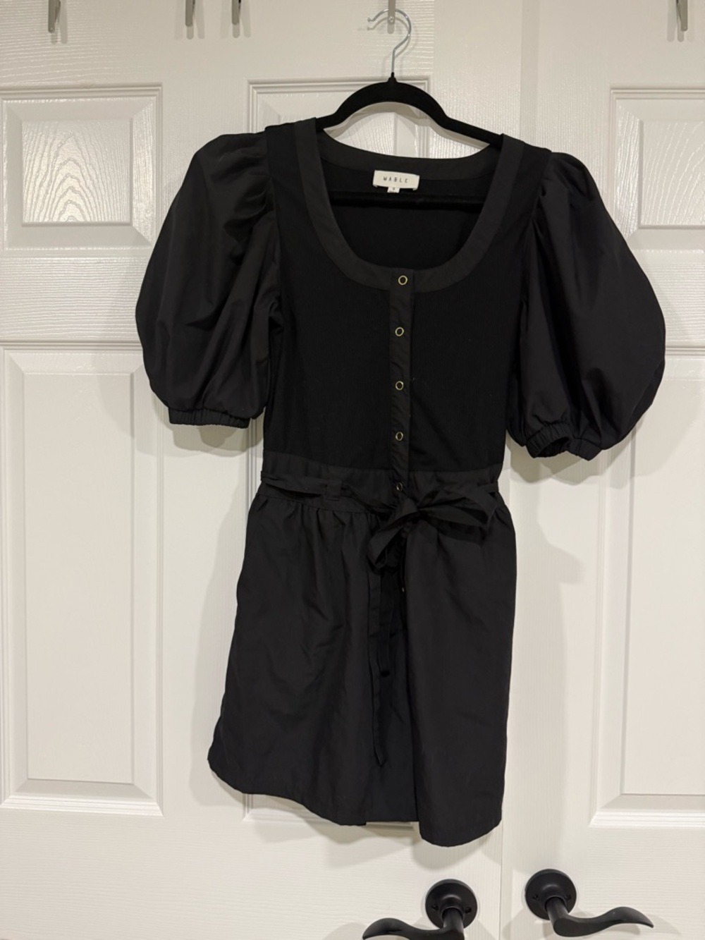 Mable Black Puff Sleeve Tie-Waist Romper